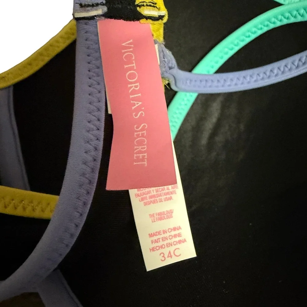Victoria's Secret The Fabulous Bikini Top Black Neon Multi Strap‎ 34C